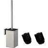 Mozmmhi Spazzola per WC in acciaio inox 304, con montaggio a parete e porta scopino - Include 2 testine (Square Silver)