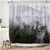 Bovlleetd Foresta Tenda da Doccia 180x180cm Verde Montagna nella Nebbia Giungla Paesaggio Naturale Decorazione Tenda, Impermeabile Lavabile in Poliestere Tende da Bagno con 10 Ganci per Vasca da Bagno