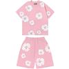 Generisch DT - Set di magliette e pantaloncini, unisex, in denim, da uomo, con fiori, 2 pezzi, tuta estiva da jogging, Y2K, Hip Hop, a maniche corte e pantaloni, da uomo, estivo, 2 pezzi, 09-rosa, M