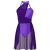Hansber Vestito da Pattinaggio Artistico Donna con Chiffon Leotards Body Danza Classica Ballerina Abito da Ballo Latino Samba Rumba Viola Scuro XL