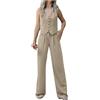 pvucpot Completi da Donna 2 Pezzi Set Gilet con Scollo A V Senza Maniche Pantaloni A Gamba Larga 2 Pezzi Completo Blazer Estate Abbinato