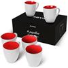 MIAMIO - Set grandi tazze da caffè in ceramica (6 pezzi) (Bianco-rosso) | Grande tazza da caffè in ceramica, set per caffè, cappuccino e tè, tazze in gres, set da 6, lavabili in lavastoviglie