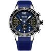 Megir Orologio da polso da uomo, sportivo, blu, cinturino in silicone, grande e nero, quadrante con cronografo, calendario, impermeabile e luminoso