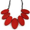 Collana Cordino Cotone Nero Perline Legno/Arancione - 80 cm L