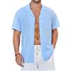 Enlision Camicia Uomo Estiva Leggera Traspirante Maniche Corte Azzurro Casual Elegante per Spiaggia Moda Tempo Libero Collo Cubano L