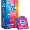 Skins Sexual Health Confezione multipla di preservativi assortiti, naturali e pois e costole, Nessun odore di lattice e lubrificazione extra per il massimo comfort e piacere, Confezione da 16