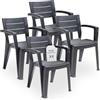 Tomaino - Set 4 Sedie Da Giardino In Plastica Maya - Sedie Plastica Impilabili Con Braccioli e Schienale a Doghe - Sedia Giardino Per Esterno, Terrazzo o Bar - Nero
