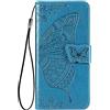 WBWONE Leather Folio Cover per Realme C51 / Realme Note 50, Goffratura a Farfalla Custodia in Pelle PU Magnetica Libro Flip Portafoglio Case con [Funzione Stand]. Blu