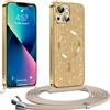 Phoona Glitter Cover per iPhone 13/ iPhone 14 6,1 con Cordino, Antiurto Silicone Protezione, Compatibile con MagSafe Cover con Cordino, Anti Graffi, Non Ingiallente, Oro
