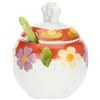 THUN, Zuccheriera con Cucchiaino in Porcellana Decorata a Mano con Motivi Floreali, Linea Florianne, 11x11x12 cm h, Capienza 300 ml