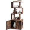 COSTWAY Lettiera Nascosto per Gatti, Libreria 142cm con 3 Scaffali Aperti, Entrata a forma di Testa di Gatto e Armadietto, Mobile Industriale per Animali Domestici