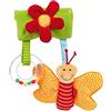 Sigikid PlayQ 42871 - Ciondolo a forma di farfalla, giocattolo educativo da appendere all'ovetto e al passeggino, con sonaglio e pellicola scoppiettante, per bambini in viaggio, multicolore, 24 x 14 x