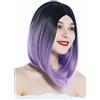 WIG ME UP-SZL0700-1B/3834 Parrucca Donna Corta Long bob Clavicut Ombre hair Nero Lilla Riga in mezzo