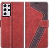 MOBESV Custodia per Samsung Galaxy S21 Ultra 5G, Cover a Libro Magnetica Custodia in Pelle per Samsung Galaxy S21 Ultra 5G, Elegante Rosso