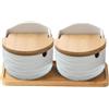 Generic Saliera con coperchio, contenitore per sale in ceramica, contenitore per condimenti da cucina, 2 x porta sale, cucchiaio in legno, barattolo per condimenti in ceramica con coperchio, per sale
