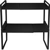 HUOLE Ripiano salvaspazio Cucina stoviglie allungabile,Set da 2 ripiano in bambù,Portaspezie,Piatti Organizer per Cucina/Bagno/Piano tavolo/credenza-36-60 * 21 * 36,5 cm (Nero)