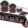 TOPWAYS 50 Anni Compleanno Oro Rose Nero Carta Piatti Set, Carta Piatti Tazze Tovaglia Stoviglie 50 Anni Compleanno Decorazione Regalo di Festa per Donna 16 Ospiti