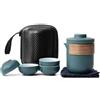 Serlium Teiera Giapponese Fornello Portatile Set Teiera e Tazze 1 Teiera e 4 Tazze da tè con Scatola Il Design a Becco D'aquila Separa Efficacemente le Foglie di tè Manico in Legno Antiscottatura Blu Scuro