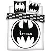 Aymax Parure da letto matrimoniale Batman Logo 2 persone, copripiumino reversibile 240 x 220 cm + 2 federe 65 x 65 cm, in policotone, nero e bianco