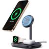 Baseus EnerFill Caricatore Wireless 3 in 1 con Raffreddamento, Stazione di Ricarica Wireless da 22,5 W, per Apple Watch e iPhone 16 15 14 13 12 Pro Max Plus, AirPods, con Caricatore da 45 W