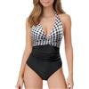 Generico Costume Intero Donna Push Up - Costume Intero Donna Mare Scollato Curvy Scollo A V Collo Appeso Contenitivo Costumi da Bagno Regolabili Sexy Costumi Interi Mare Stampe retrò Swimsuit