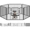 PawHut Box per Cani Taglia Media e Piccola a 6 Pannelli Modulabili da Interno ed Esterno, Cancello per Cani in Acciaio con 7 Picchetti, 164x83x60 cm, Nero