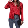 OMZIN Donne Manica Lunga Raso Camicia Pulsante Camicia Casual Sciolto Elegante Top Rosso XL