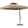 VivaGarden Ombrellone da Giardino 2.5x2.5 mt a Sbalzo con Doppio Tetto Apertura a Manovella e Base a Croce colore Cachi - 0KKAM339