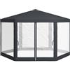 VivaGarden Gazebo Giardino 4x4 m Esagonale con Doppio Ingresso in Metallo e Poliestere colore Grigio - 2CGAM354