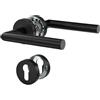 DIYGEEK Maniglie Porte Interne Stanza con Cilindro Profilato PZ - Set Acciaio Inox Rosetta Ø52 mm Finitura, Forma di L, Nera Verniciatura a Polvere