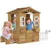 Outsunny Casetta per Bambini in Legno con Finestre, Staccionata e Panca, 205x119x140 cm, Legno Naturale