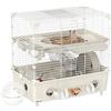 PawHut Gabbia per Criceti a 2 Livelli e 3 Porte con Ruota e Tubi, in Acciaio, PS e PP, 44.5x28x44 cm, Crema e Bianco | Aosom Italy