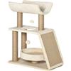 PawHut Albero Tiragraffi per Gatti con Lettino, Cuccia e Tappetino, in Legno, Peluche e Sisal, 60x30x76 cm, Marrone Chiaro | Aosom Italy