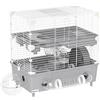 PawHut Gabbia per Criceti a 2 Livelli e 3 Porte con Ruota e Tubi, in Acciaio, PS e PP, 44.5x28x44 cm, Grigio e Bianco | Aosom Italy