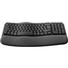 Logitech Wave Keys For Business, Tastiera Wireless Ergonomica con Supporto per I Polsi Imbottito, Grafite, Layout Tedesco QWERTZ