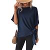 JECTZ Donna Casual off Spalla Tunica Top Collo Tinta Unita T-Shirt Manica Lunga Camicetta Donna Maniche a Pipistrello Top Donna Orlo Sciolto Annodato Top(Blue/XL)
