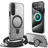 XCYYOO Cover Brillantini con Cordino per Samsung Galaxy A36 5G,[180° Rotante Supporto] Custodia Trasparente Antiurto Silicone TPU con Laccio Tracolla Supporto Case,Cover con Collana per Samsung Galaxy A36
