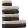 Tuiste Set Asciugamani Bagno Marrone Scuro - Beige, Hotel, Cotone, 2 Telo Doccia 70x140cm + 4 Asciugamani 50x90cm + 2 Asciugamani Ospiti 30x50cm, Asciugamani Bagno Viso e Bidet, Morbidi, Assorbenti