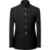 Vsadsau Giacca da uomo con colletto alla coreana cinese, tinta unita, casual, da matrimonio, da lavoro, slim fit, Nero , 4XL