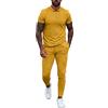 Onsoyours Uomo Tuta Casual Sportiva 2 Pezzi Set Manica Corta Scollo a V Running Jogging Sport T-Shirt e Pantaloni Fitness Tuta A Giallo M
