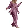 Generico Completo di Lino Donna 2 Pezzi Camicia Maniche Lunga e Pantalone Lungo Estivo Completi Casual Set Leggera Comodi Tute Taglie Forti Coordinato Loungewear Set Primavera e Autunno (S)