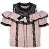 Cuteighteen Dolce camicia a spalla fredda donna Lolita pizzo maglia pura manica corta camicetta vintage volant bottone carino top, Rosa, M