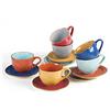 NOVITA' HOME Tazza cappuccino con piatto mediterraneo novità home in ceramica colorata (6 pezzi) - Assortito - Ceramica Gres