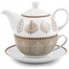 Tea for one michelle decoro foglie in porcellana bianca e marrone - Porcellana - Decoro Foglie Bianco,marrone