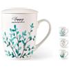 Tazza tisana botanic con filtro in porcellana con decori assortiti cl 35 - Porcellana New Bone China,inox - Bianco Con Decoro Foglie Assortite,acciaio