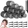 WuGU Bigodini Grandi Set, 31 Pezzi Bigodini per Capelli Corti, 3 Misure (64mm 48mm 36mm) Bigodini per Boccoli Autoadesivi con 12 Fermagli per Capelli, Bigodino Grande per Ciuffo