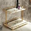 Dobbyby Organizer da bagno da appoggio, organizer per profumi, cosmetici, cosmetici, vassoio per vanità, cassettiera, in acciaio inox, ripiano dorato, vassoio in ceramica bianca marmo (L-oro)