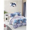 Nuit Des Rêves Premium Ranforce Double Quilt Cover Set (200 x 200 cm), 100% cotone, blu e beige, 2 scatole per cuscino (80 x 80 cm), lavabile in lavatrice, design elegante