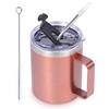 Volhoply Tazza da caffè isolata a tenuta stagna, con coperchio flip e cannuccia, a doppia parete, in acciaio inox, con manico, riutilizzabile, per campeggio, mantiene freddo/caldo (oro rosa, 1 set)