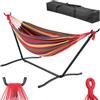 BAKAJI Amaca da Giardino a Brasiliana con Supporto in Acciaio con Borsa da Portata Salvaspazio, Telaio Comodo Multicolore e Struttura Resistente, Capacità Carico 200kg, Ideale per Esterni e Interni